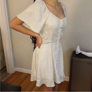 White Dress with Small Black Dots Flutter Sleeve size S